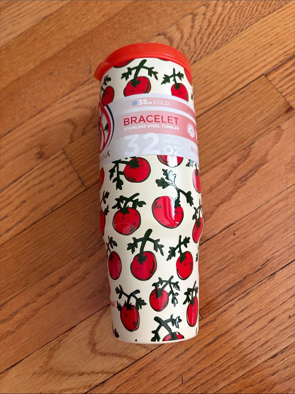 Stainless Steel Tumbler - Cream with Red Tomato Print